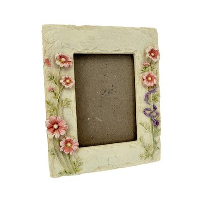 Cottage Core Picture Frame Floral Resin 3D Flowers Ribbon Whimsical Cream Pink