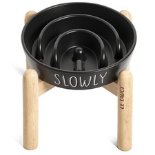 New Ceramic Slow Feeder Dog Bowls Elevated 3 Cups Raised Bowl with Wooden Stand
