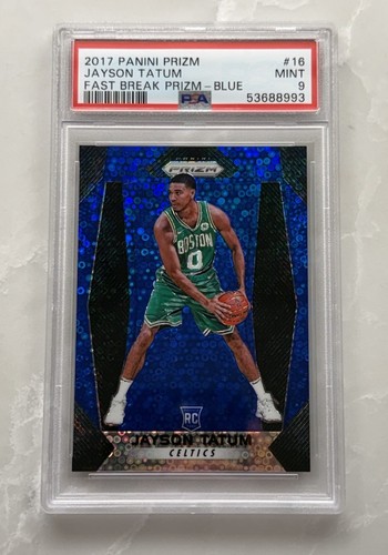 2017-18 Panini Prizm Jayson Tatum RC Prizm Fast Break Blue /175 Celtics PSA 9