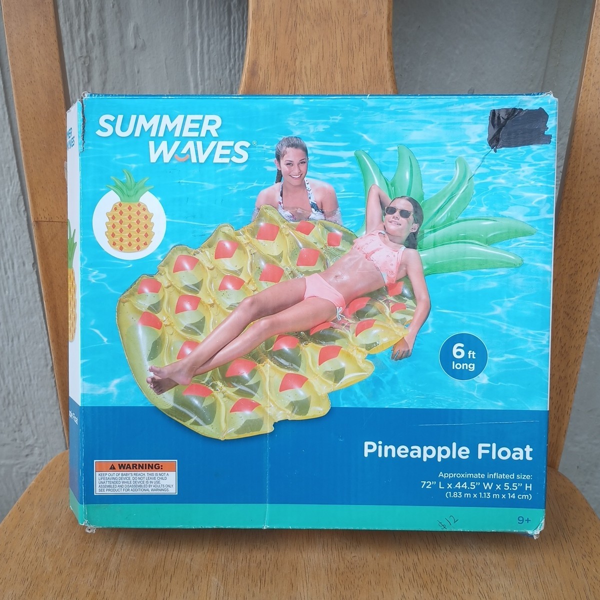 Summer Waves Pineapple Pool Float 72"L x 44.5"W x 5.5" H NIB 6ft Long