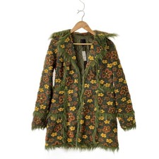 Anna Sui Vintage Floral Coat Made in USA Acrylic Green Floral Pattern