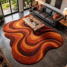 Hand Tufted Wool Rug 8x10 Terracotta Abstract Irregular Shaped Handmade Area Rug