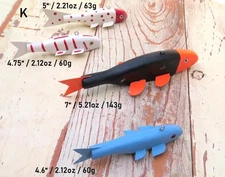 4 Folk Art Handmade/Painted Wood Fish Decoys Spearing/Ice Fishing Weighted (K)