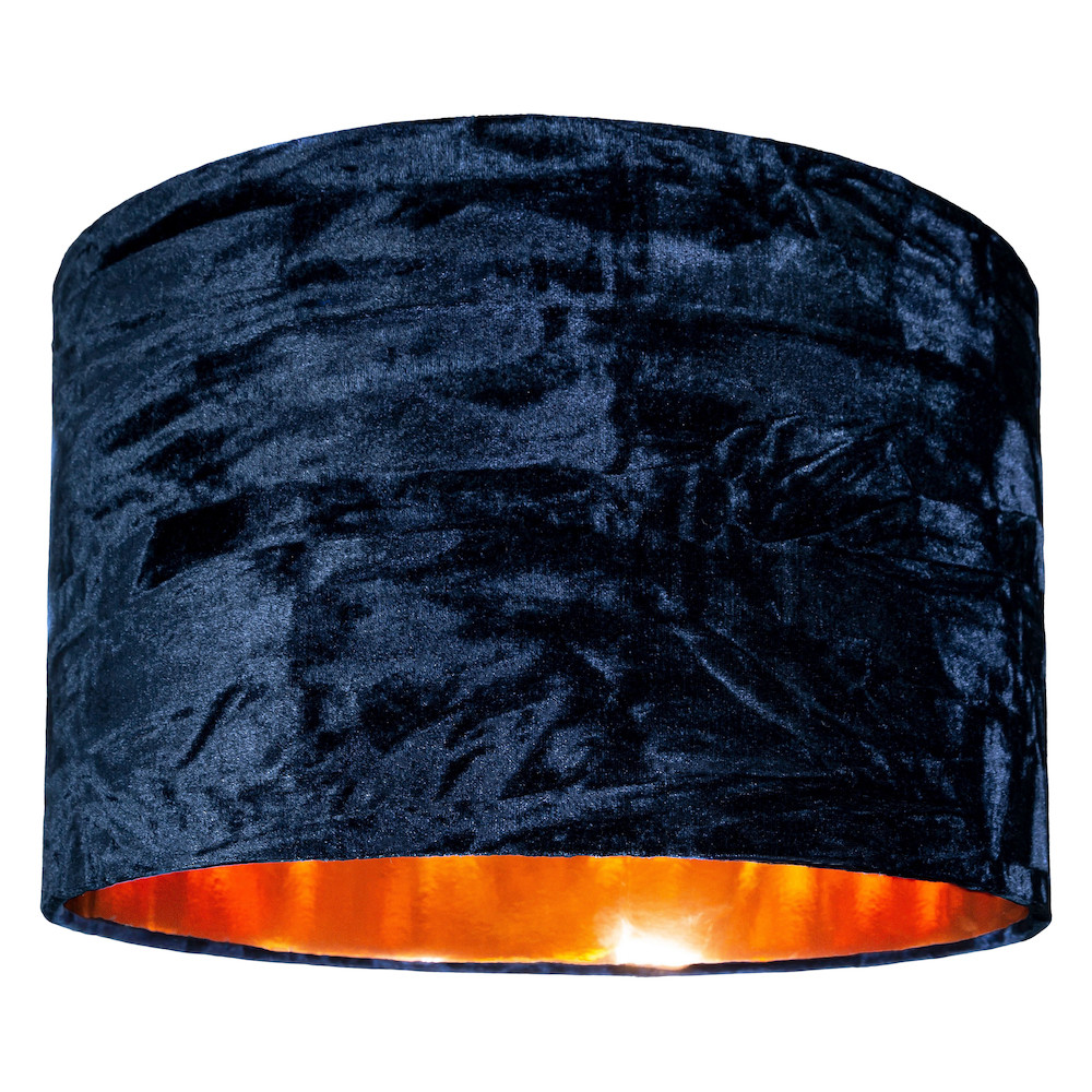 Modern Midnight Blue Crushed Velvet 14"" Table/Pendant Shade with Copper Inner...