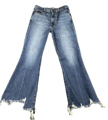 J Brand Julia Flare Jeans Women Sz 27X25 Blue Raw Hem Fringe JB002441 Wide