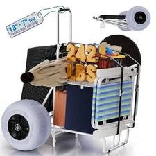 PYY Beach Cart with Big Balloon Wheels for Sand, Foldable Wagon Buggy Trolley