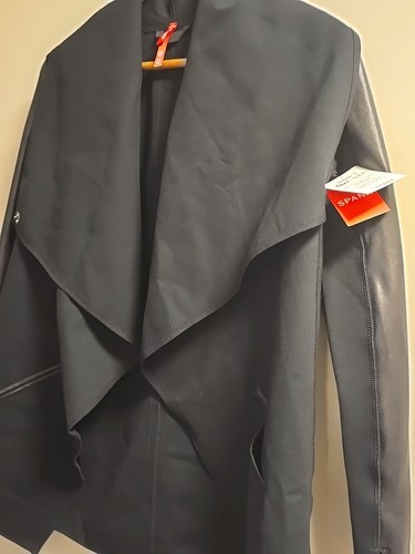 SPANX Jacke mit drapierter Vorderseite schwarz Ponte Kunstleder Größe XS neu mit Etikett - Bild 12 von 20
