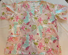 UA Scrubs Uniform Top Pink Breast Awareness Design Large Excellent Preown A3-26 