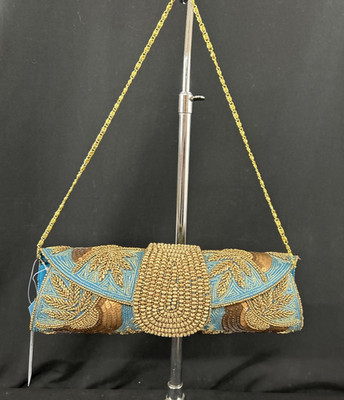 Stunning David Jeffery Cylinder-Shaped Beaded Bag NWT, Floral Pattern