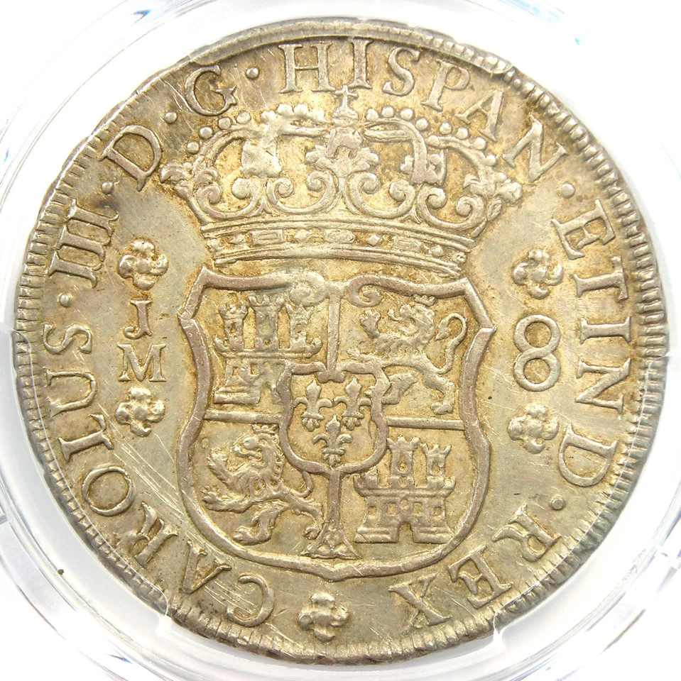 Moneda de plata 8 reales dólar pilar Perú 1769 8R - Certificado PCGS AU Detalles Foto 4 de 4