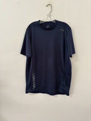 Reebok Dry Fit Play Dry Navy Shirt L Reflective Zip Pocket Moisture Wick Run Jog