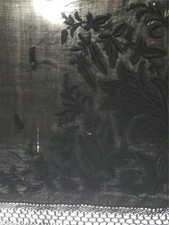 Vintage Chinese Silk Embroidered Floral Fringed Piano Shawl 66x64inch