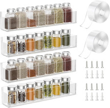Acrylic Spice Rack Organizer - 4 Pack Wall-Mount Shelves for Easy Storage