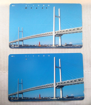 Heisei Retro Yokohama Bay Bridge Japan Phone Card used can't use 1992 Set Of Two