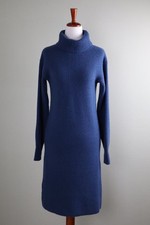 ANN TAYLOR NWT $139 Solid Blue Cowl Neck Ribbed Sweater Dress Size Small Petite