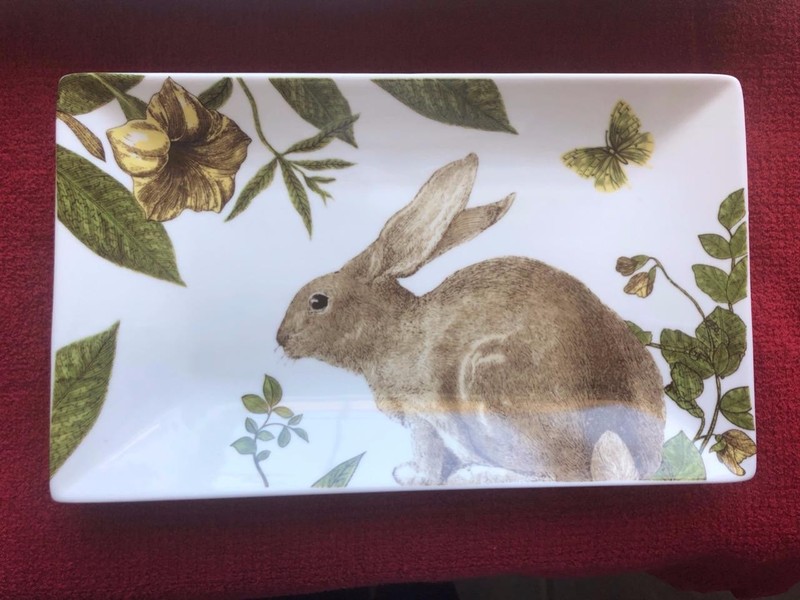Brown BUNNY RABBIT designed GRACE Tea Ware Sandwich TRAY Large 14" l Porcelain