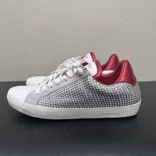 Zadig  Voltaire Silver Stud Sneakers Casual Leather Women  s 40 White Red