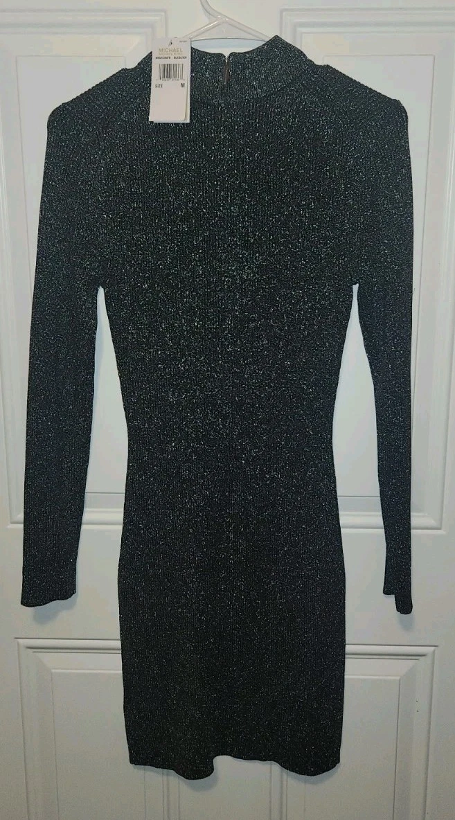 Abito donna Michael Kors manica lunga medio M fantasia scintillante nuovo con etichetta