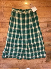 Vintage Susan Bristol Plaid Button Front Skirt NWT Green Cotton Pockets Size 12