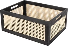 Wooden Frame Storage Basket, Decorative Organizer Crates Box with Built-In Handl