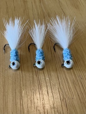 Three 1/16 hand tied crappie jigs