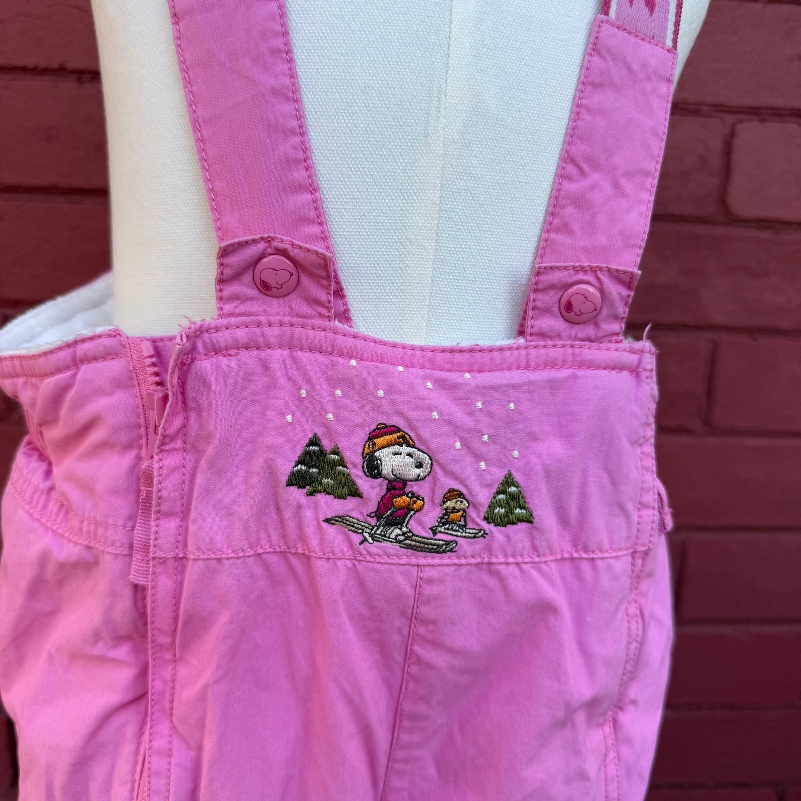 H & M Snoopy Pink Ski Snow Bib Overalls Embroidered Winter Pants 9-12 Months thumbnail 3