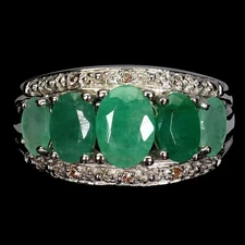 925 Sterling Silver Ring Oval Emerald 7x5mm Sapphire Gemstone Jewelry Size 7