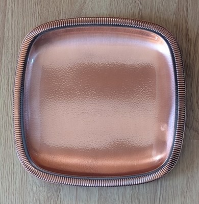 Gregorian USA Solid Copper Square Tray Wall Hanging Platter Ribbed Edge Vintage