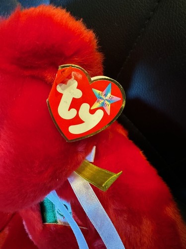 Oso de peluche rojo Ty Beanie Buddies "Osito" con felpa bandera de México 14" 1999 - Nuevo - Imagen 2 de 5