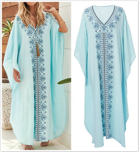 AU STOCK COTTON EMBROIDEY OVERSIZE KAFTAN TUNIC KIMONO DRESS BIKINI COVER DR201 - Picture 5 of 19