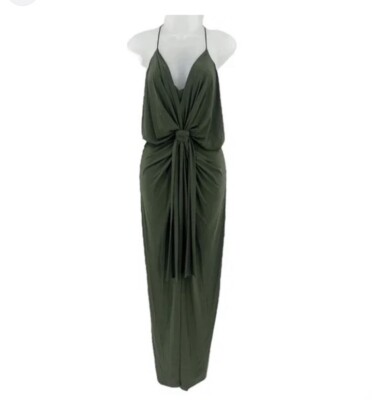 MISA Los Angeles Dress XS Green Maxi Domino Tie Front Spaghetti Straps