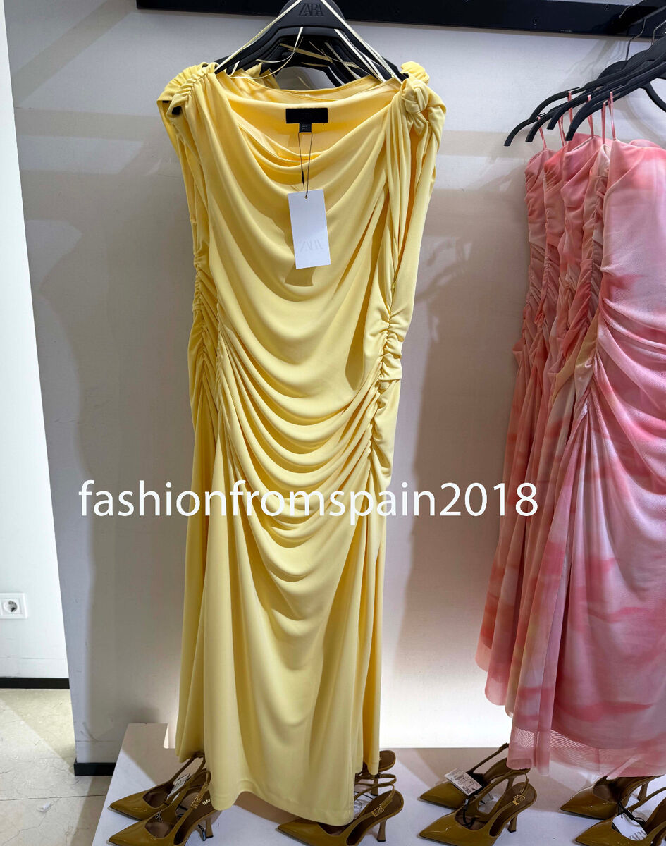 ZARA アシンメトリーミディワンピース 2477/262 ZARA NEW WOMAN TWISTED ASYMMETRIC MIDI DRESS YELLOW XS-XXL