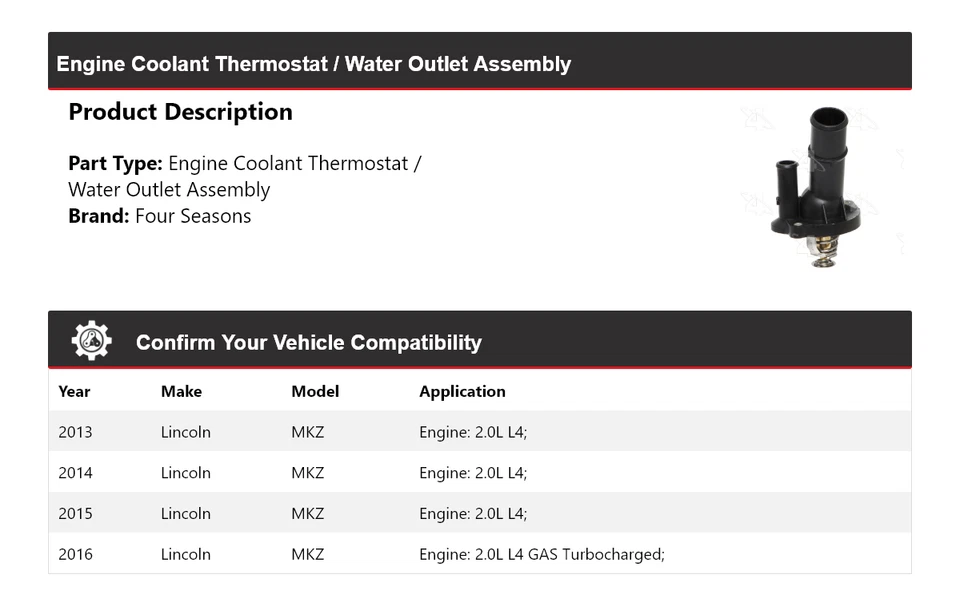 Termostato de refrigerante de motor Lincoln MKZ 2013-16/conjunto de salida de agua 4 estaciones Foto 2 de 4