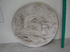 3D Chalkware Byron Molds 1972 Wall Plate Farm & Barn Snow Scene
