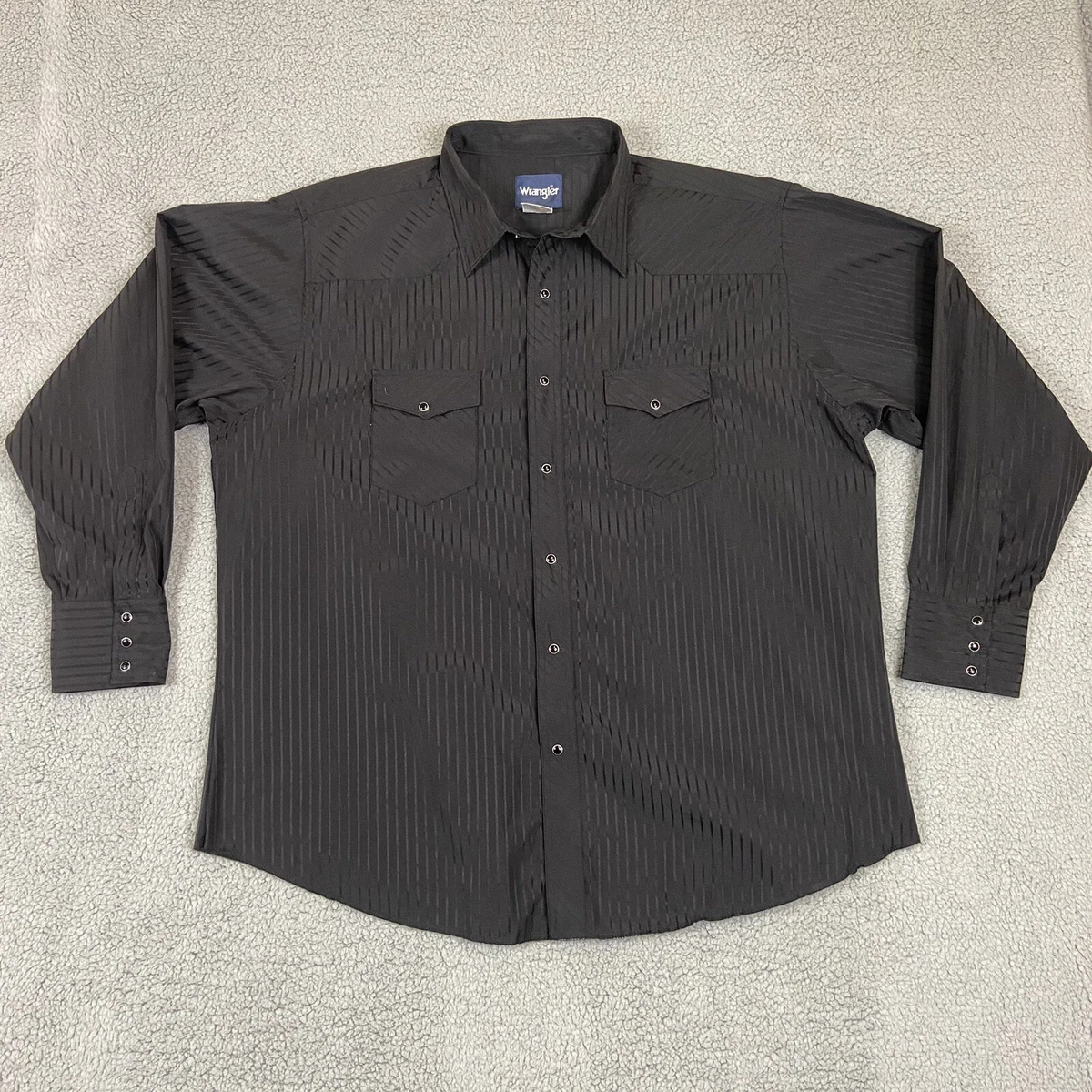 Wrangler Western Shirt Mens XL Solid Black Striped Long Sleeve Pearl Snap  Button