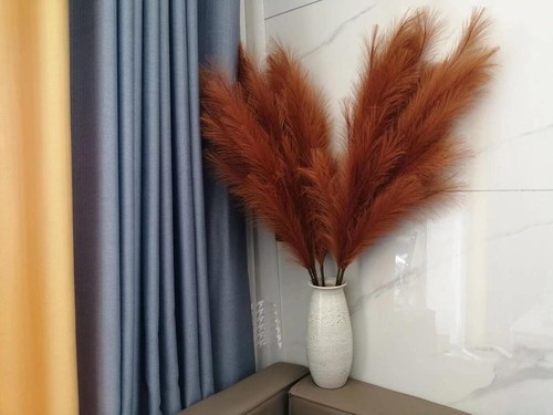 Faux Caramel Brown Pampas Grass Decor Tall , 8pcs 43.3" Large - Picture 4 of 6