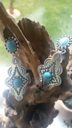 Native American earrings bracelet set turquoise silver CLEANSED tribal ethnic - Picture 7 of 12