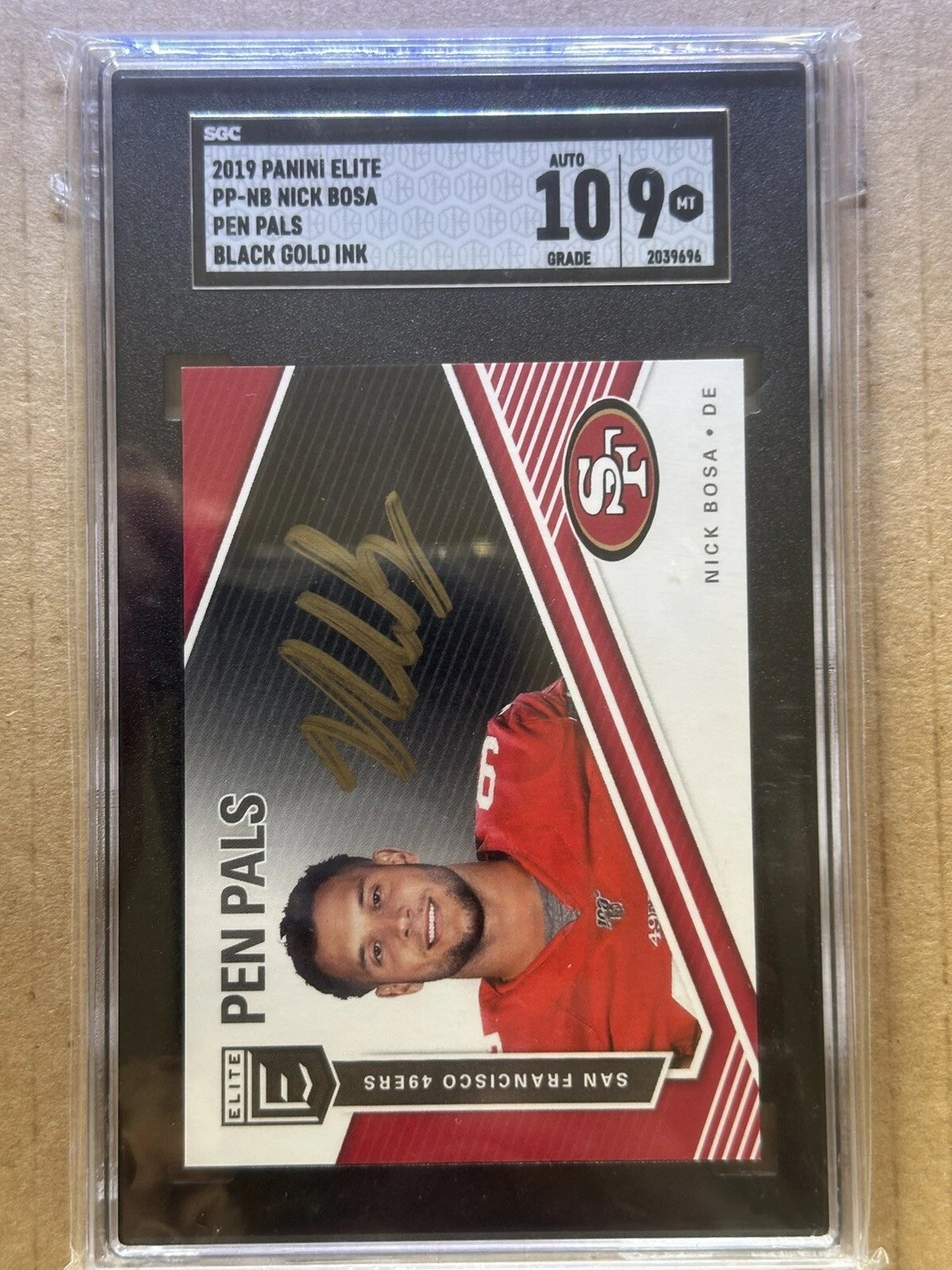Nick Bosa Panini Donruss Elite Pen Pals Autographs #NB Black Gold Ink