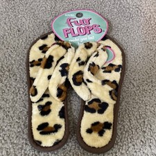 NEW - "Fur Flops" House Slippers Flip Flops - Cheetah Leopard Print Size 5/6