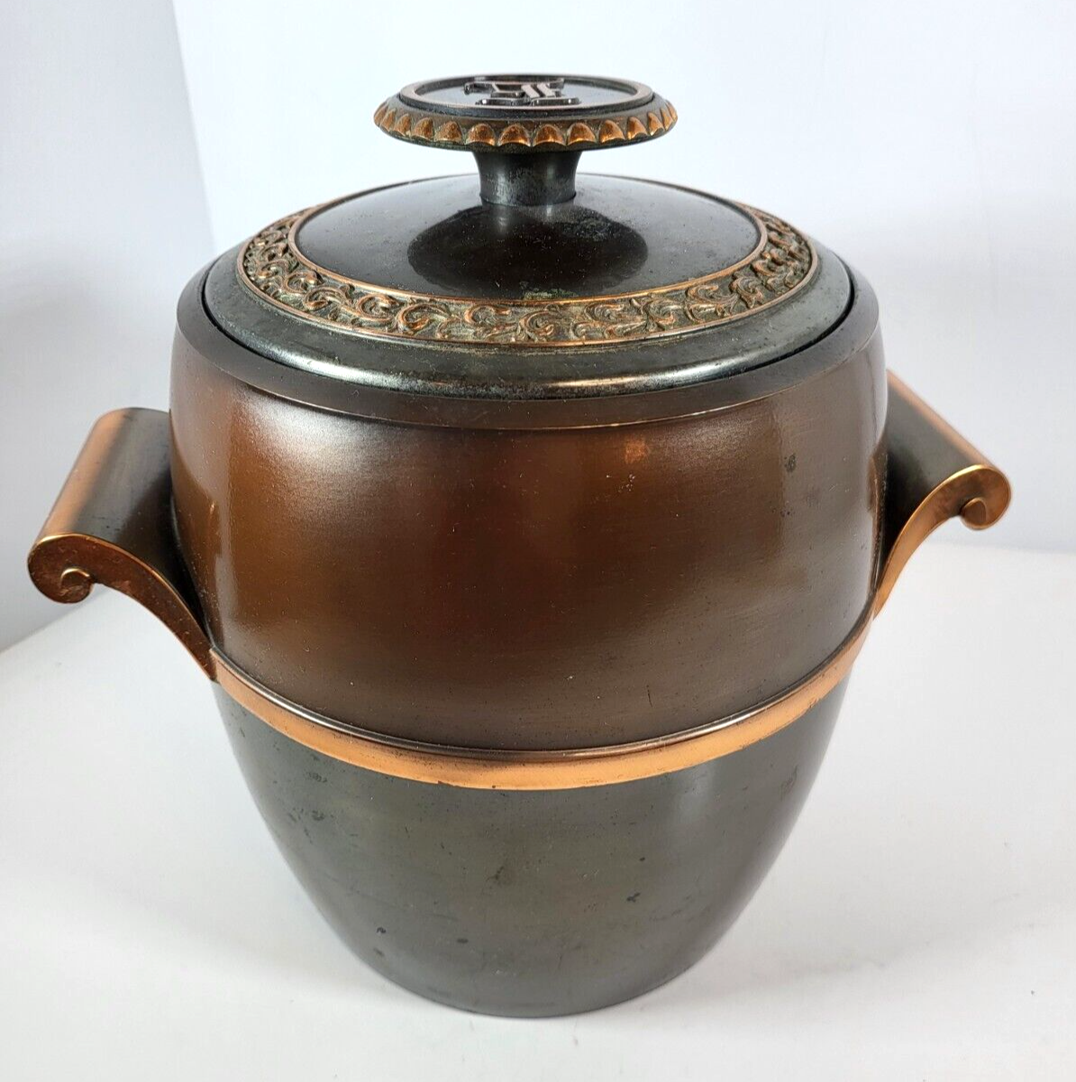 Vintage Hyde Park Copper Aluminum Monogramed Ice Bucket with Ice