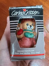 Vintage Caring Critter Chimer JASCO Taiwan Bisque Porcelain Bell Ornament in Box