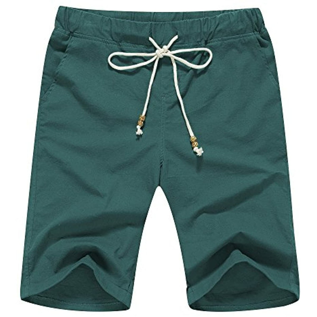 Janmid Men's Linen Casual Classic Fit Short, Blackish Green, L