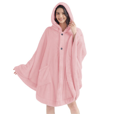 Warm Poncho for Women Hooded Blanket Angel Wrap Cape with Hood Pockets Sherpa