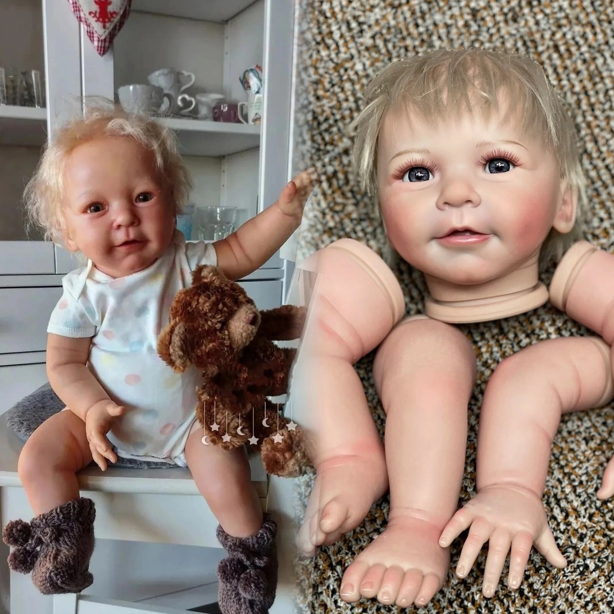 22in Reborn Baby DIY 3D Painted Skin Doll Kit Unassembled Rooted