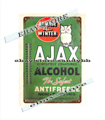 AJAX ALCOHOL ANTI FREEZE cute owl metal tin sign metal farm shop sign