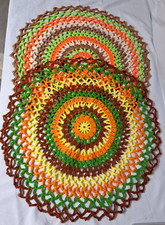 2 Vintage Handmade Crocheted 26" Round Table Top or Throw Rug retro color doilie