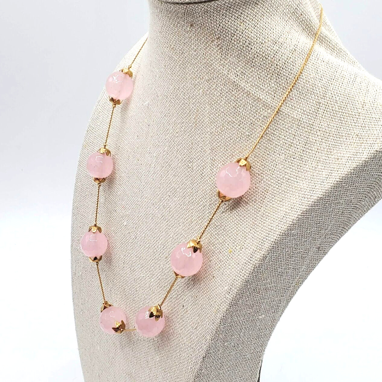 Minimalist Pink Necklace 18" Rose Quartz Stone Be… - image 4