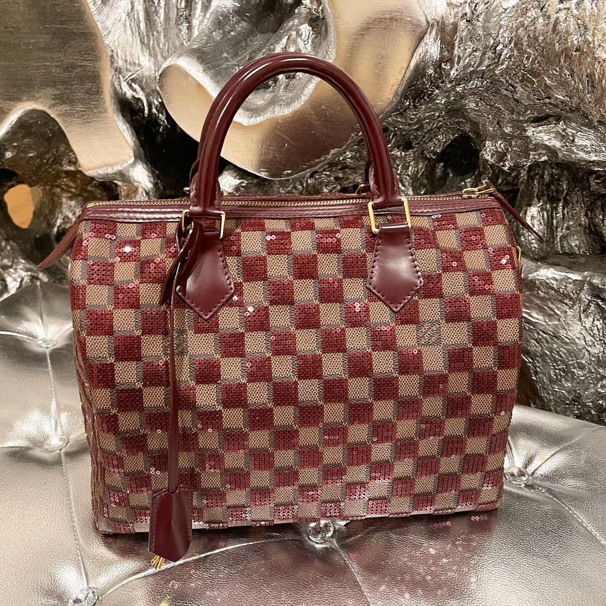 Louis Vuitton Speedy Damier Paillettes 30 Rouge Purple Shoulder