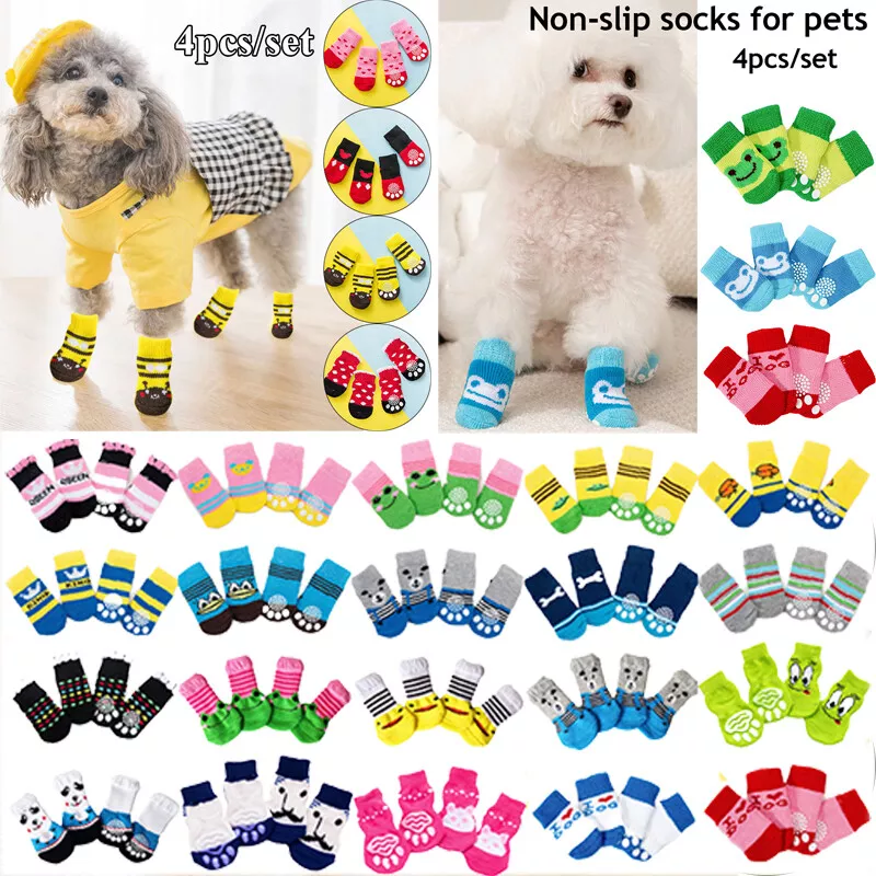 4PCS Dog Anti Slip Socks Cute Puppy Soft Dog Socks Cat Knits Pet Supplies