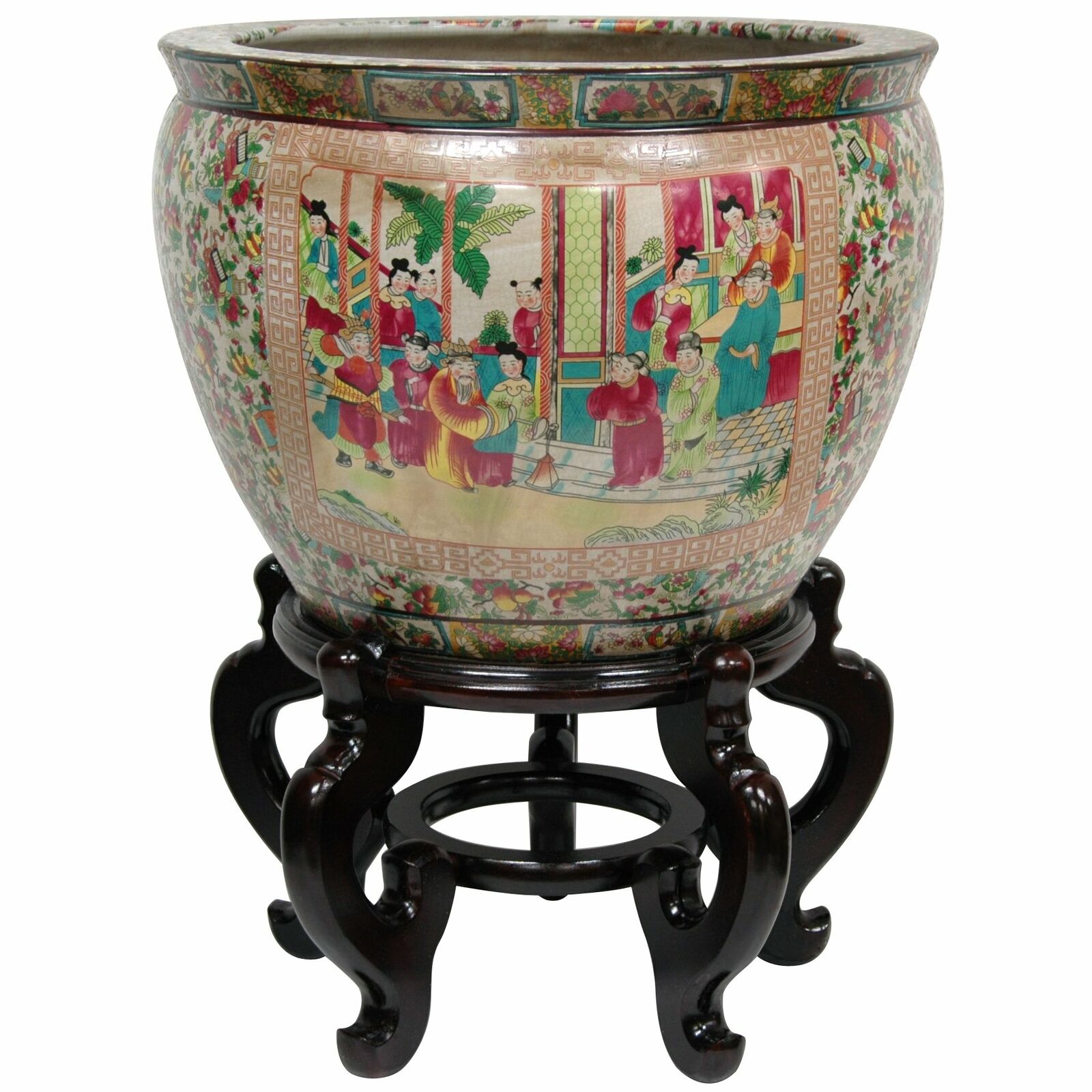 Oriental Furniture 18" Rose Medallion Porcelain Fishbowl